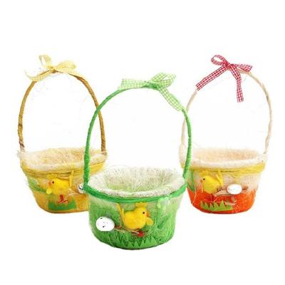 Cesta de Pascua artesanal única, color naranja y blanco, soporte de mano para cesta de Pascua para decoración y almacenamiento del hogar.