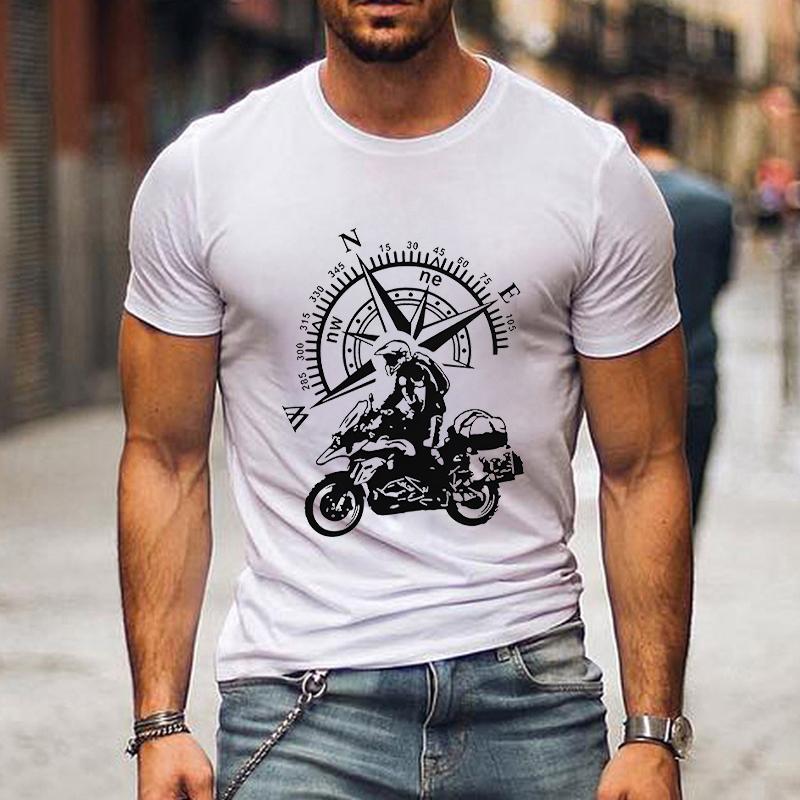 Funny Motorbike T-Shirt Men's Mountain Adventure T Shirt Hip Hop Streetwear Short Sleeve Top Motorcycle Travel Compass Tshirt