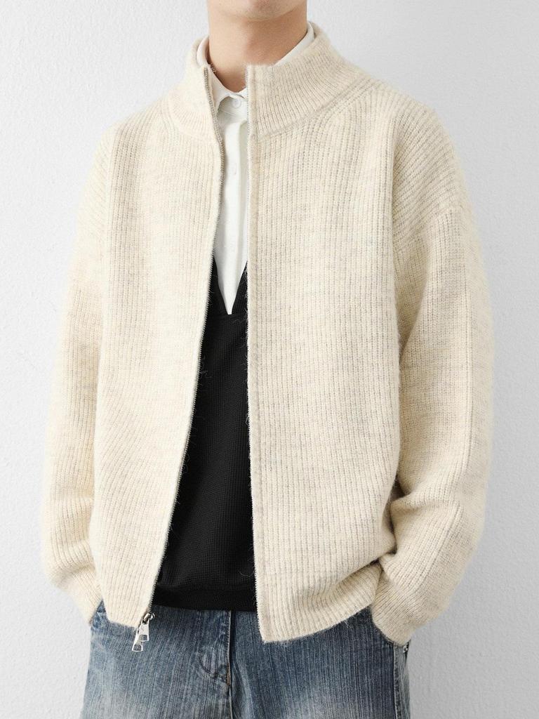 Herren Strickjacke mit lockerem Strickmuster aus Wolle - Stehkragen, Lässiger Stil für Frühling & Herbst 2025