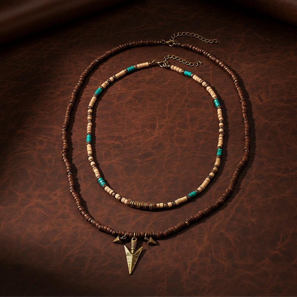 Boho Mens Layered Necklace With Handcrafted Coconut Shell Beads For Casual Style