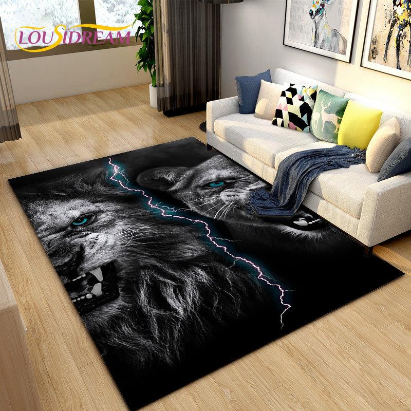 3D Beast Lion Cartoon Animal Area Rug Carpet for Living Room Bedroom Playroom Sofa decor home Non-slip rug Floor Mat Soft