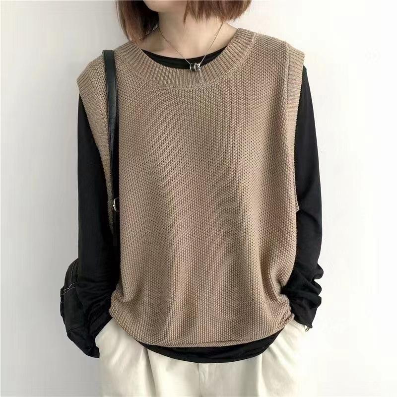 

Sleeveless Tank Top Women Layering Retro Solid Color Round Neck Vest Summer Thin Ladies One szie
