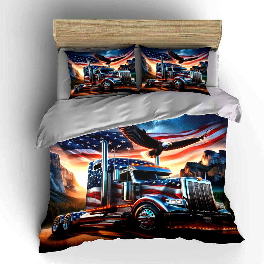 American Flag Truck Bedding Set Bedding Duvet Cover Set Duvet Cover Pillowcases (1 * Duvet Cover 2 * Pillowcases, without duvet insert)