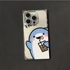 Square Back Tube Protection Clear Case For iPhone 16 ProMax 14 Pro Max 15 Plus 12 13 11 Anti-Oxygen,Drinking Milk Tea Monster Pattern Casing