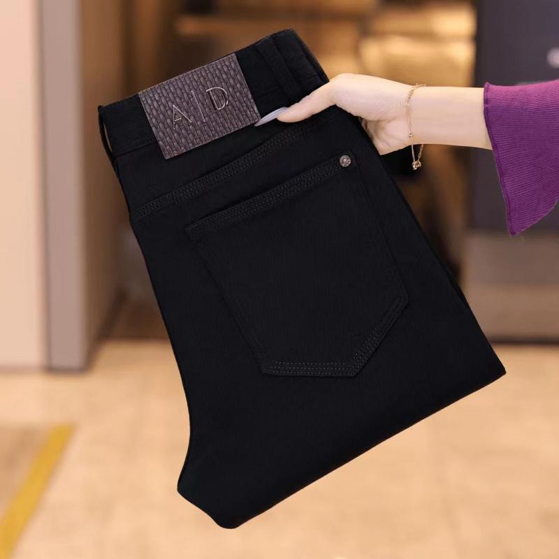 Black summer thin pants slimming new light luxury men's jeans slim straight nine-point pants versatile