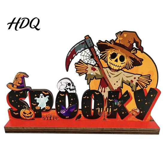 Tiered Tray Decorations Halloween Pumpkin Haunted House Letter Ornament Wooden Tabletop Spooky Seasonal Accents Festive Desk Decoration for