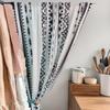 Bohemian Style Finished Cotton And Linen Black Fringed Print Kitchen Curtain Bay Window Curtain