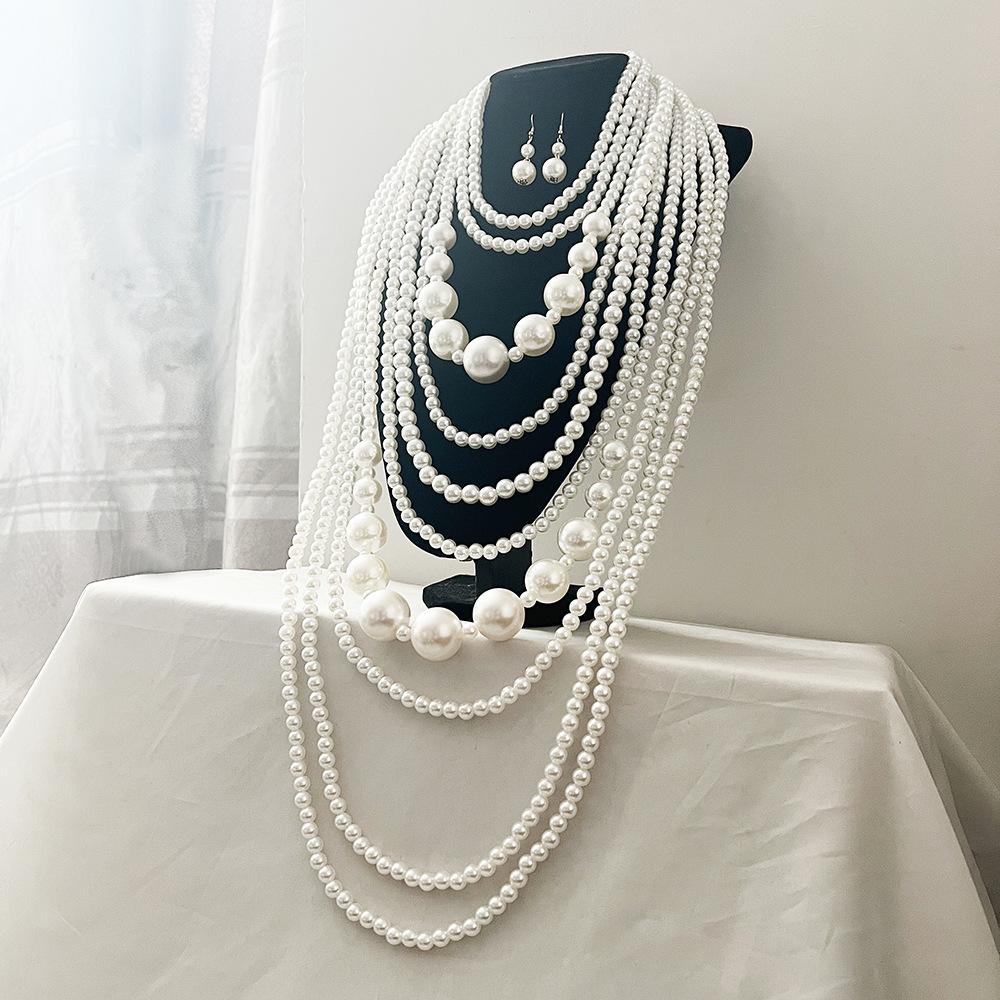 Elegantní Vintage Vícevrstvé Perlové Dlouhé Náhrdelníky pro Ženy Dámské Vynikající Svetr Kabát Límec Řetízky Šperky