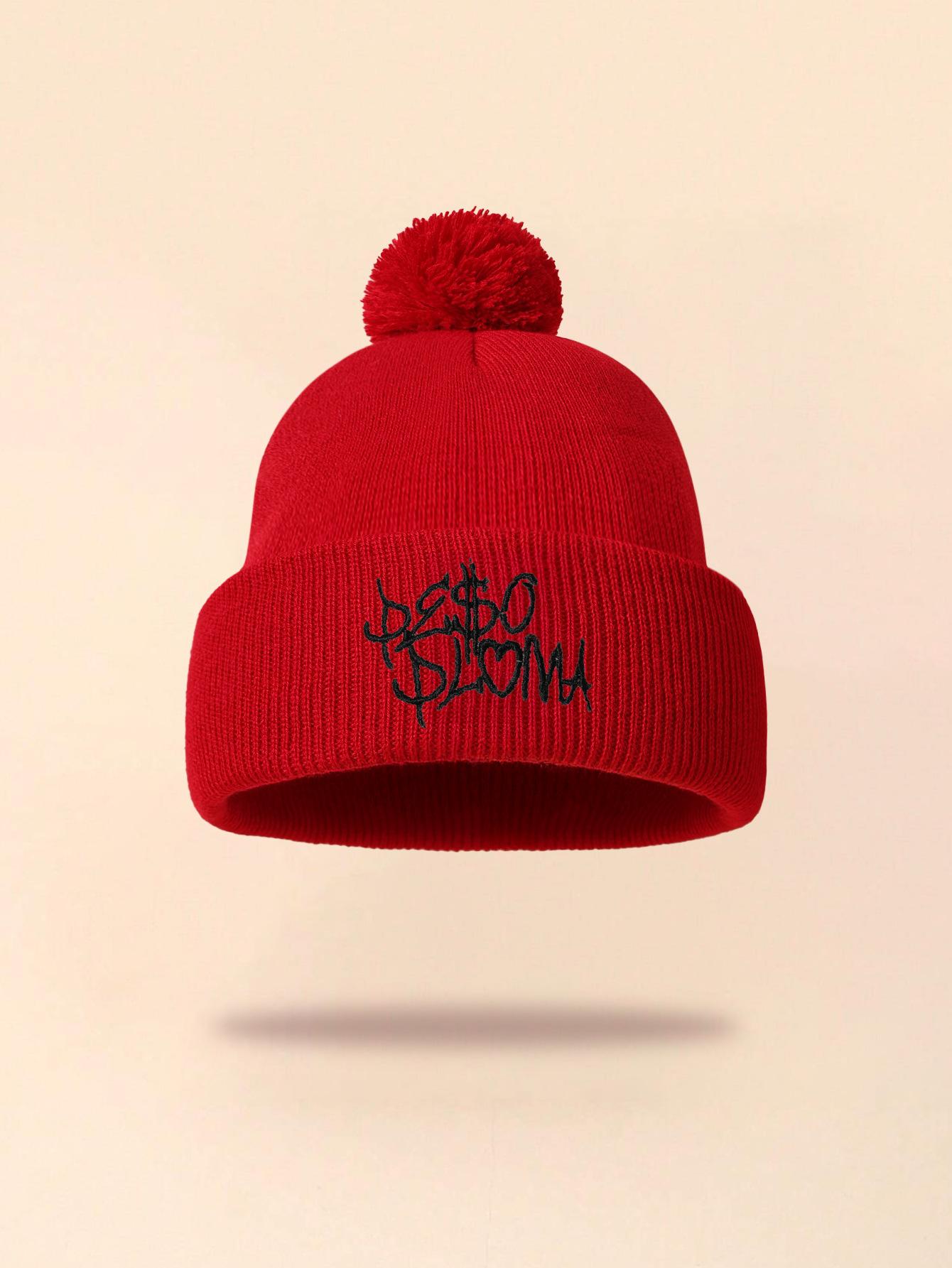 Hip-Hop Hip-Hop Pattern Embroidery Knitted Hat Men And Women Warm Personality Street Punk Pullover Hat красный