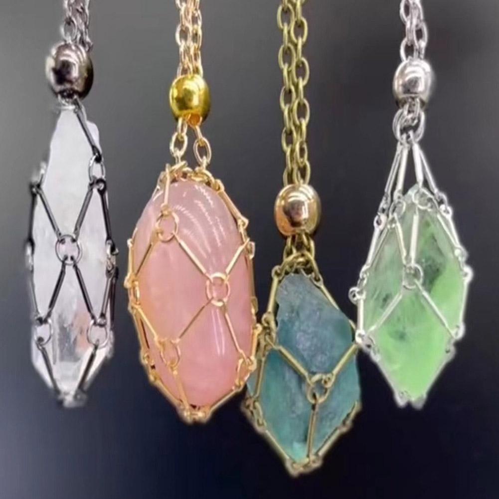 Stainless Steel Crystal Cage Necklace Adjustable Net Chain Stone Collecting Holder Anti-Tarnish Durable Design Easy To Open/Clos