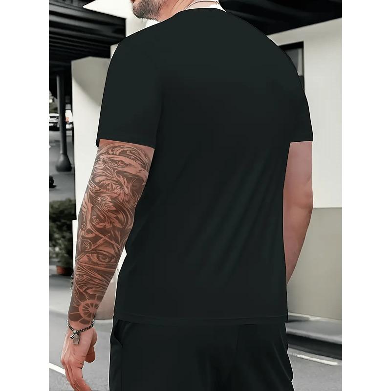 European Size Black and White Bull Terrier Silhouette Print Men's Top, Casual Short Sleeve Crew Neck T-Shirt for Summer and Spring, Men's Outdoor Wear