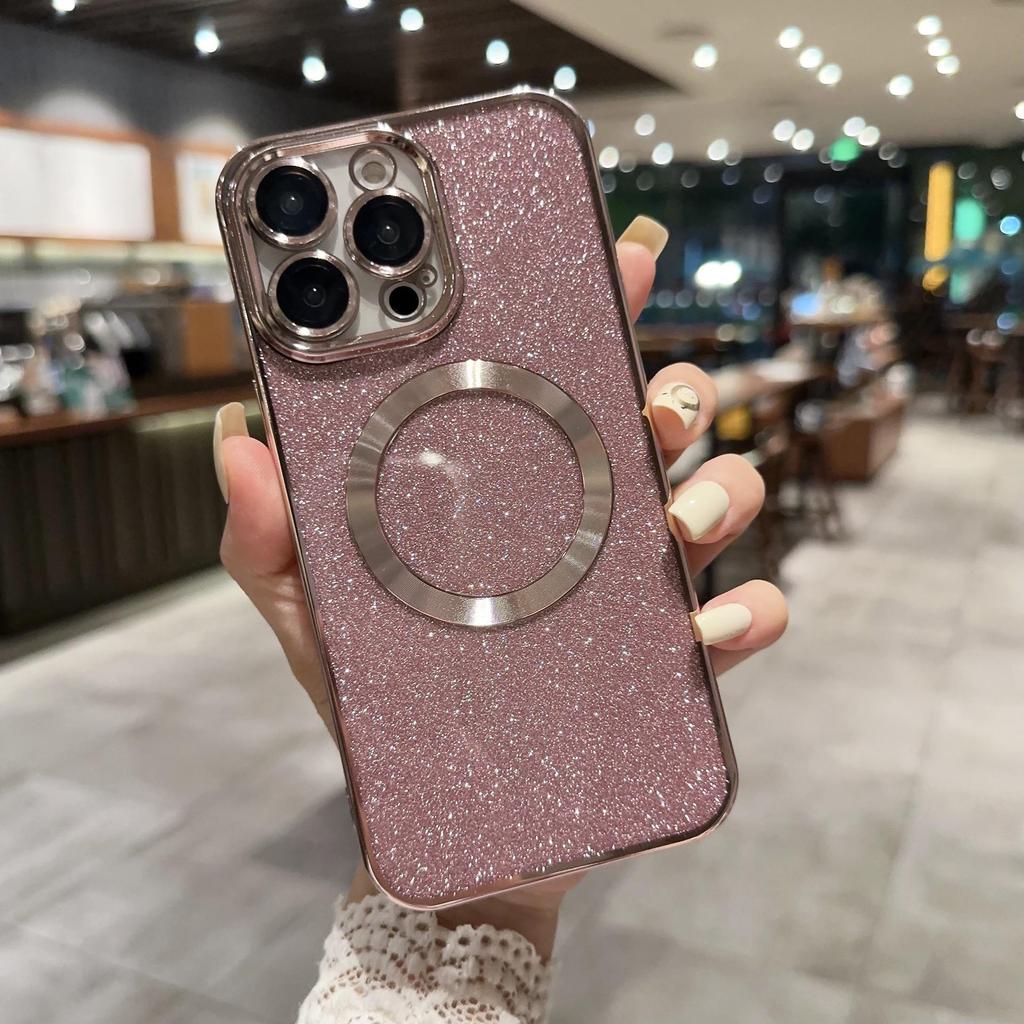 iPhone 16 Dustproof Glitter Electroplated CD Pattern Magnetic Soft Case for Apple 15 Pro and 17