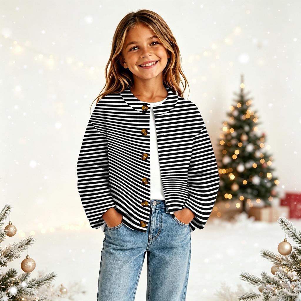 Girls' Fashion Printed Button-Front Cardigan for Casual Everyday Wear