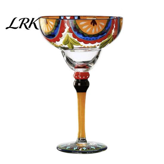 Retro Pattern Glass Mexican Hand Painted Margarita Glass, Champagne Cocktail Glasses, Modern Hand-painted Glassware Bar Goblet Drinkware for A