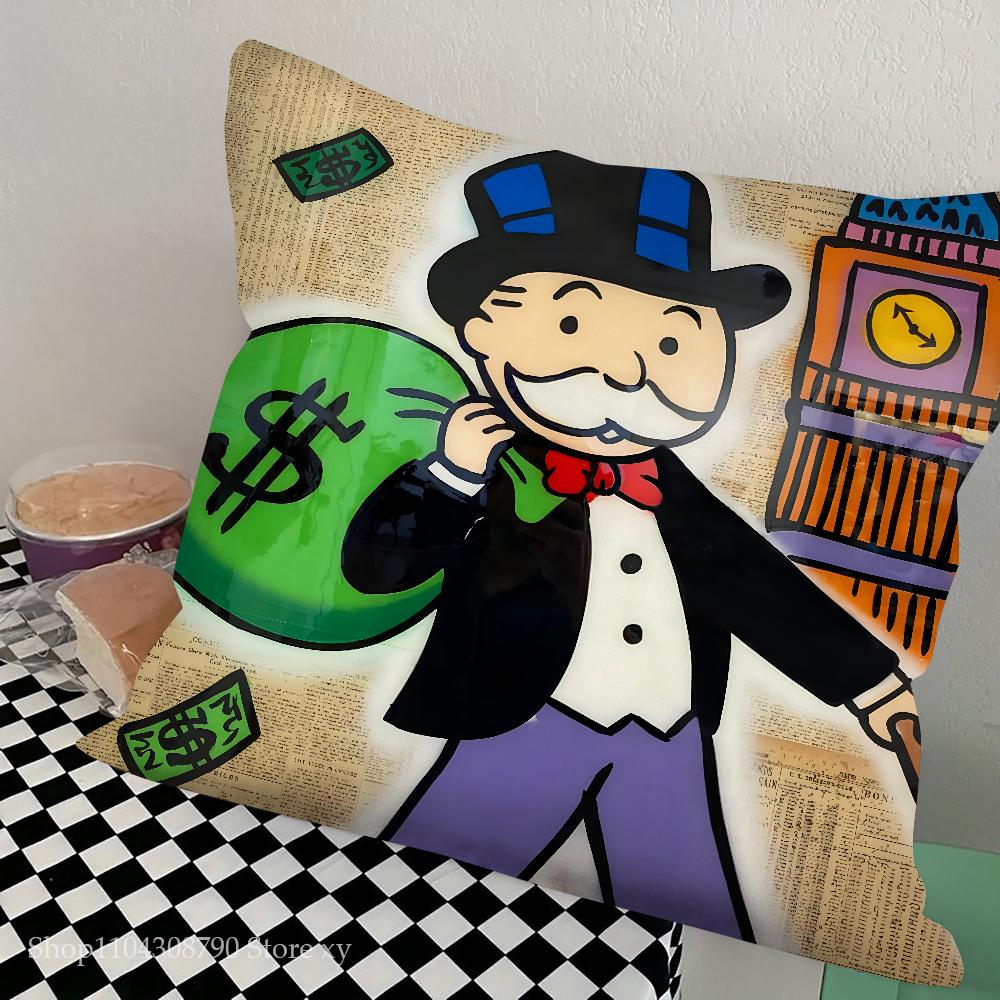 Game Dollar Alec Monopoly Man Pillow Case Square Pillow Bedroom Sofa Leisure Comfort Cushion Car Living Room Home Decoration