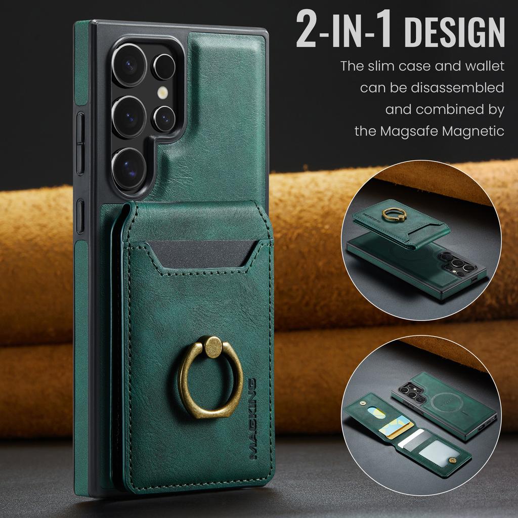 Leather for Magsafe Phone Case for Samsung Galaxy S26 S24 S23 S25 Ultra S26 Plus FE Bracket Magnetic Cover with Card Holder LK1