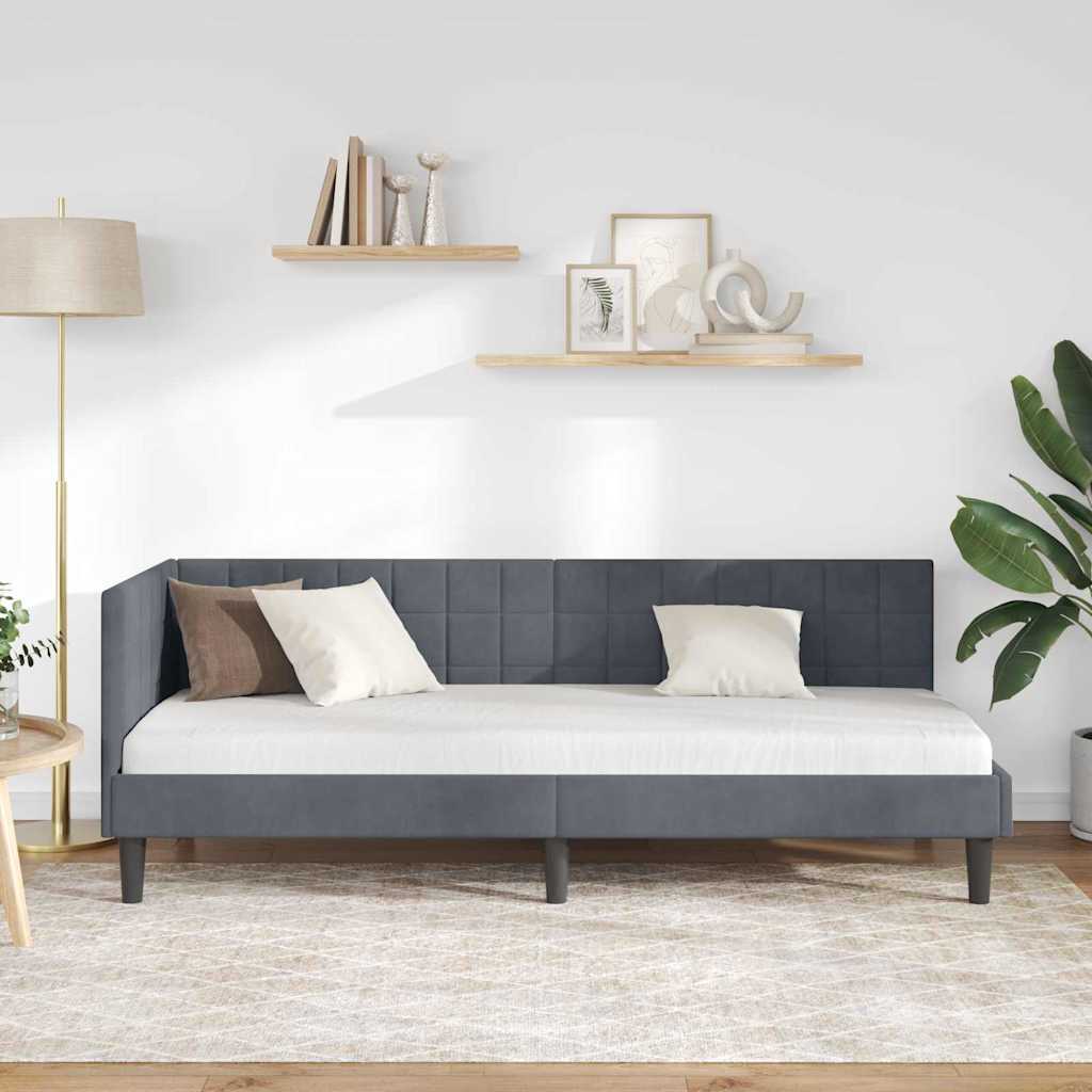 Corner Bed Frame with Headboard Dark Grey 80 Cm X 200 Cm Velvet
