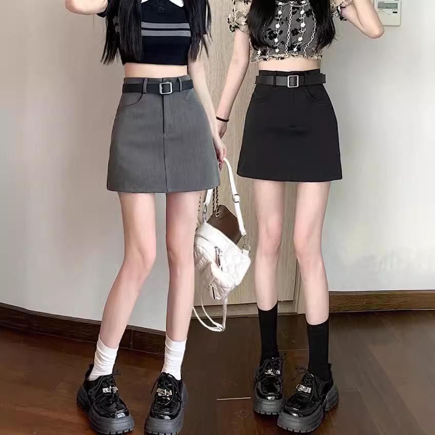 

Chic High-Waisted A-Line Slimming Midi Skirt - Black-Gray S сірий колір