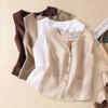 Gilet da Donna con Scollo a V Senza Maniche Vestibilità Rilassata Gilet Vintage Monocolore in Misto Lino Capo Esterno Casual