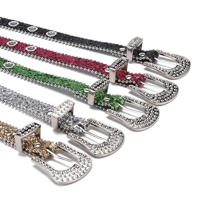 Chic Women's Rhinestone Decorative Buckle Pu Leather Belt Perfect For Y2k Style