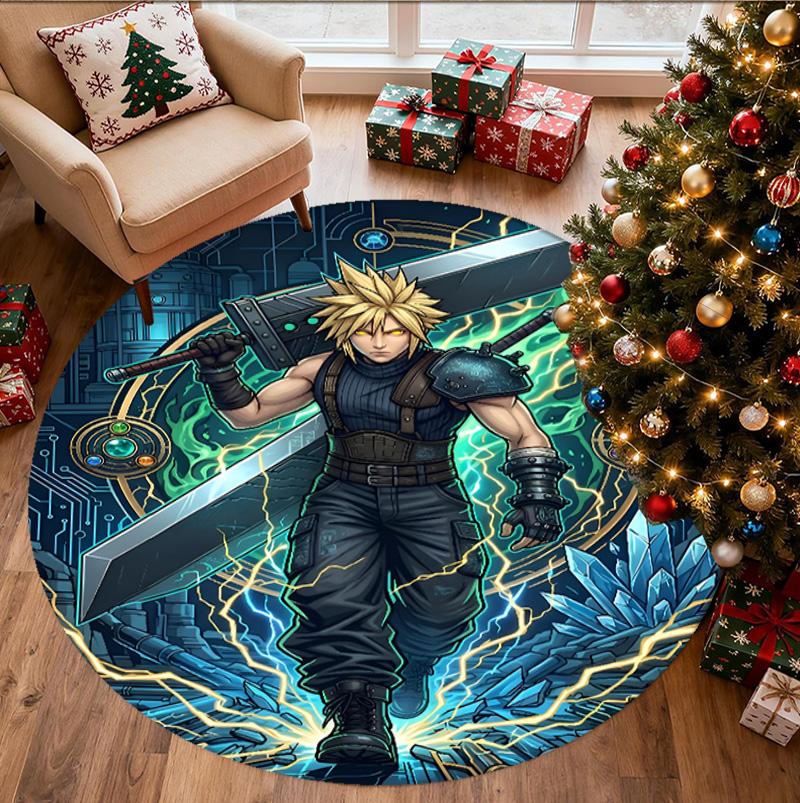 Final Fantasy Pattern Round Rug, Indoor/Outdoor Mat, for Picnic, Gameroom, Bedroom, Office, Living Room, Home Decor Carpet, Birthday Gift