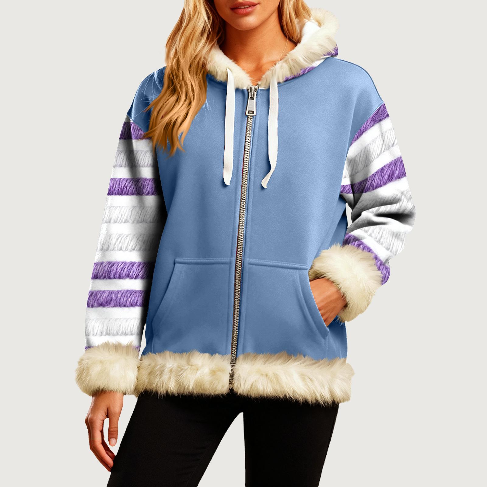 

Женская Удобная Свободная Модная Повседневная Толстовка-Куртка с Длинным Рукавом, Карманами и Капюшоном с Полосатым Принтом S