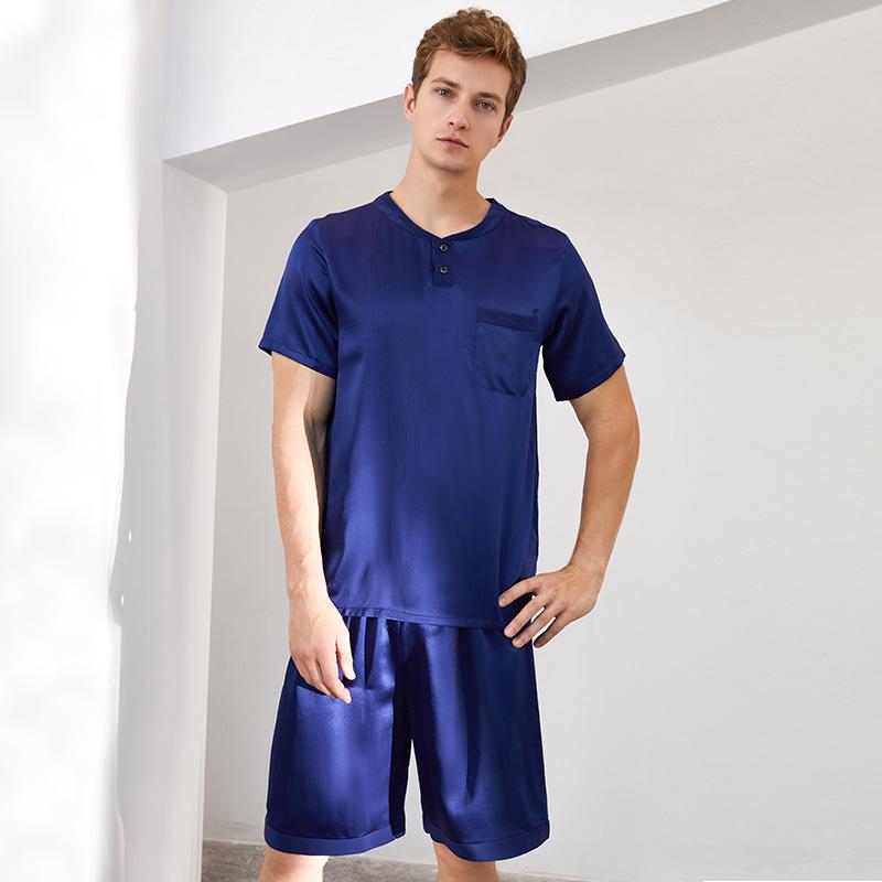 

Men s Summer Short Sleeve Mulberry Silk Pajama Set - Casual and Lightweight Homewear X-Large