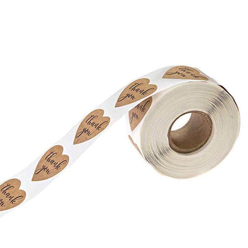 500 Heart-Shaped Kraft Paper Sealing Stickers: Thank You Gift Decorative Adhesive Labels