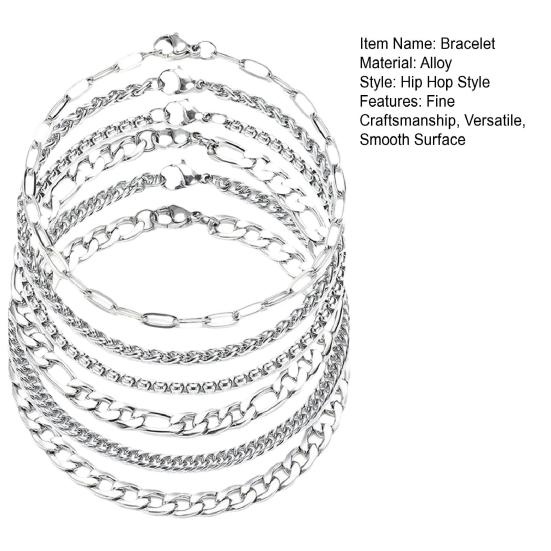 6Pcs Women Bracelet Stainless Steel Hip Hop Style Men Bracelet Fine Craftsmanship Sleek Surface Bangle Set
