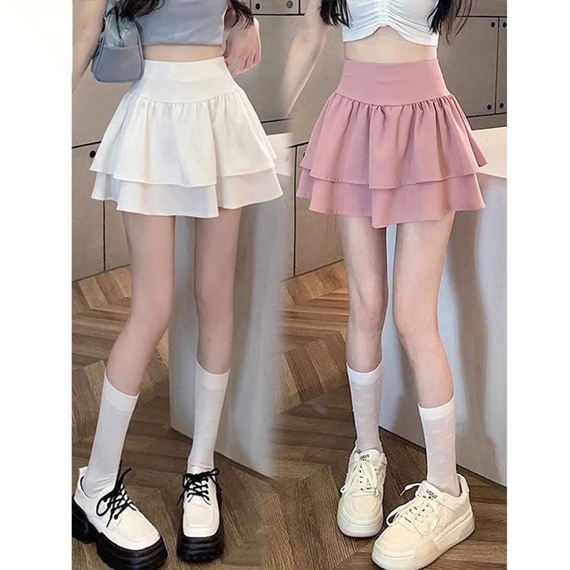 Hepburn Style Black Fluffy Half Skirt with Elastic Waist - Women's Plus Size Pleated Shorts
