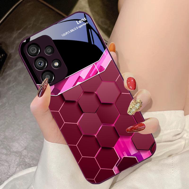 

Lingge Gradient Red For Samsung Galaxy S10 4G S20 11E 30 S21 21Fe 22 S24 Pro S23 Ultra 5G S8 S9 Tempered Glass Phone Case For Samsung S9