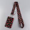 Leopard Print Love Strawberry Mobile Phone Lanyard Card Cover Bus Card Student Card Work Certificate Hard Shell