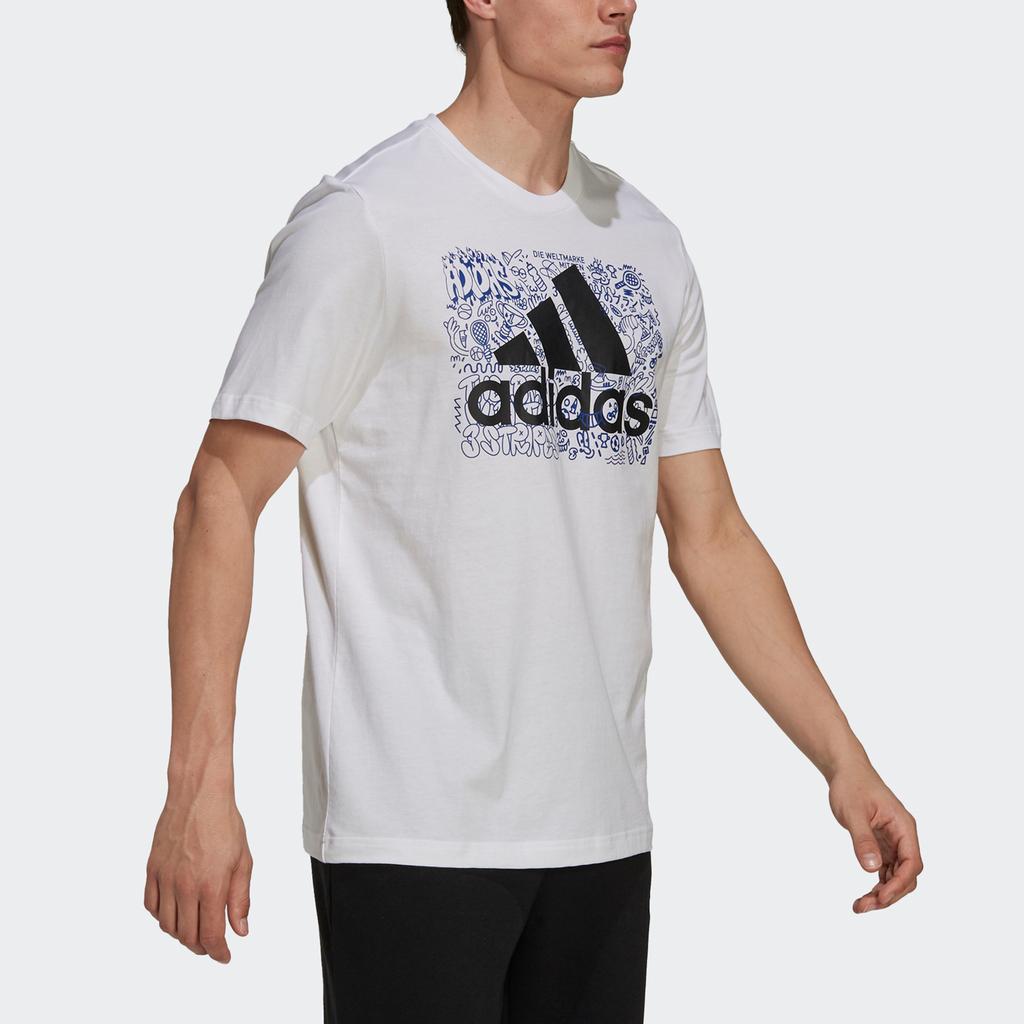 Adidas Graffiti Print Logo Sports Short Sleeve T-Shirt Men Tops White GS4001