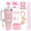 10PCS Accessories Set for Stanley Cup, 2 Straw and Brush and 1 Flower Charm Chain 3 Spill Proof Stopper Flowers Straw Cover Boot