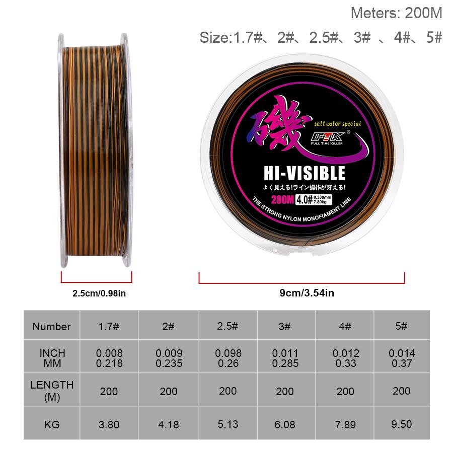 200M Rockfish Line Abrasion Resistant Nylon Freshwater and Saltwater Long Casting Line 6LB-40LB