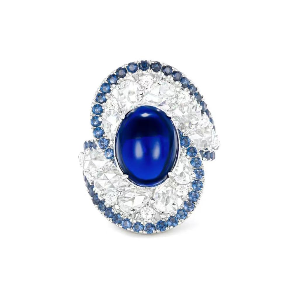 Open Ring Blue Spiral Jewelry High End Design Sri Lanka Blue Spinel Diamond Gemstone Women