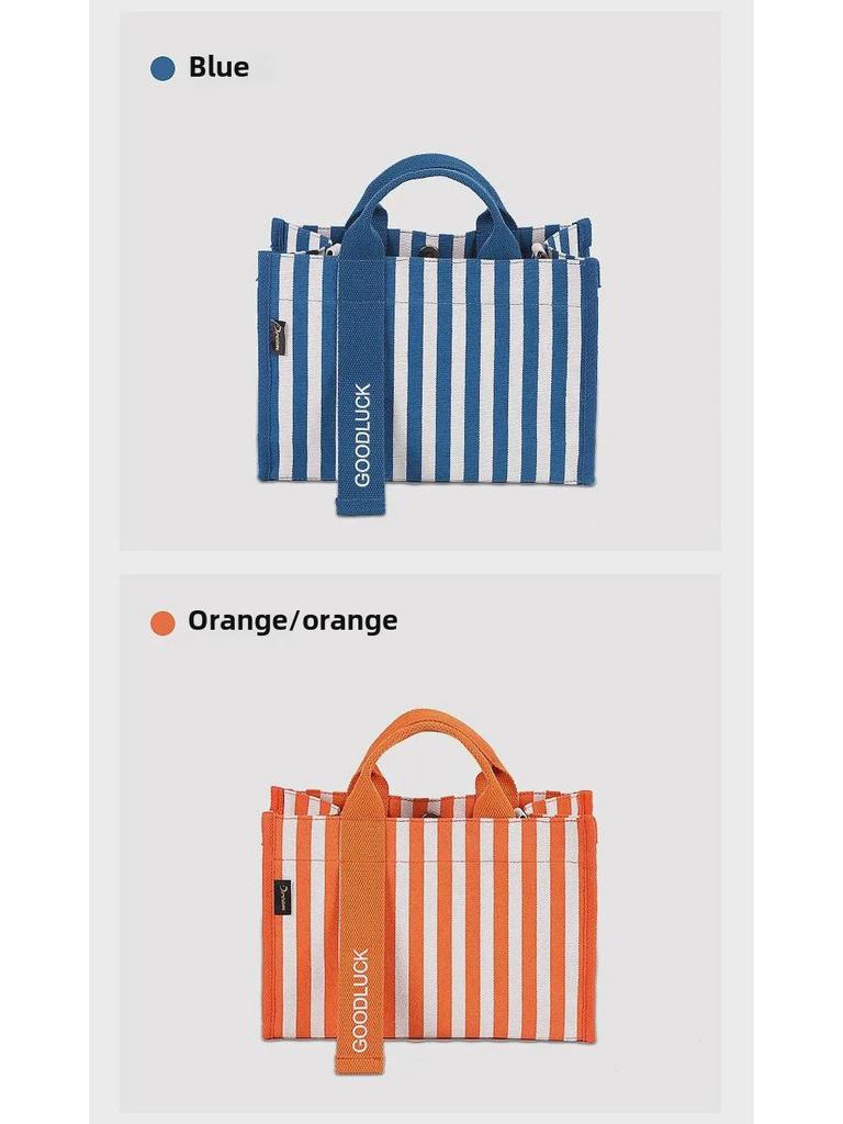 Drezm Korean Crossbody Tote - Small Square Canvas Striped Bag for Women