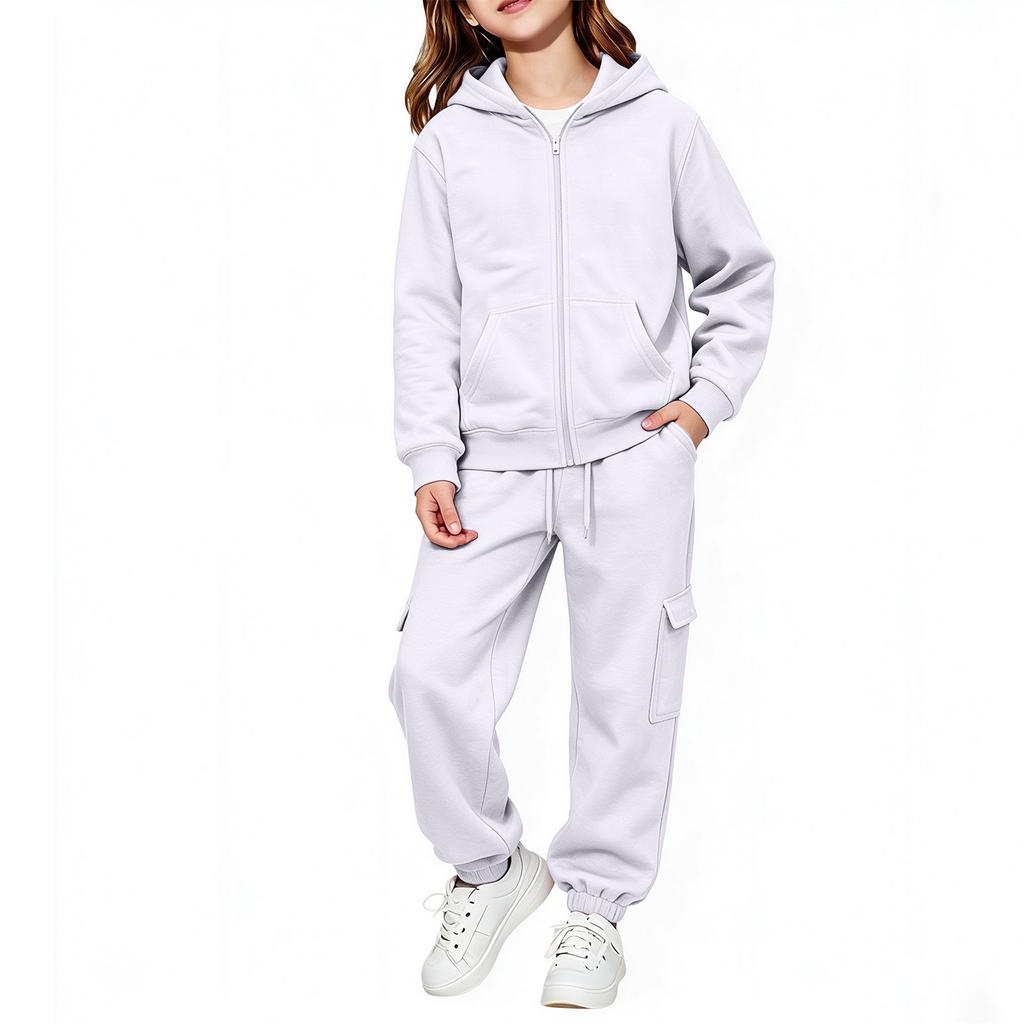 Kids Color Long Sleeve Hooded Sweatshirt Set for Boys Girls Casual Pullover Outfit