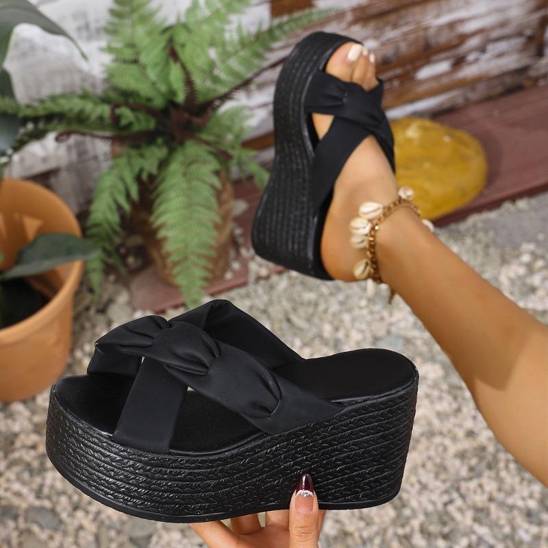 Platform Wedge Slippers Women Outside Shoes Riband Butterfly Knot Sandals Summer Beach Flip Flop Slides Women Bohemian Shoes