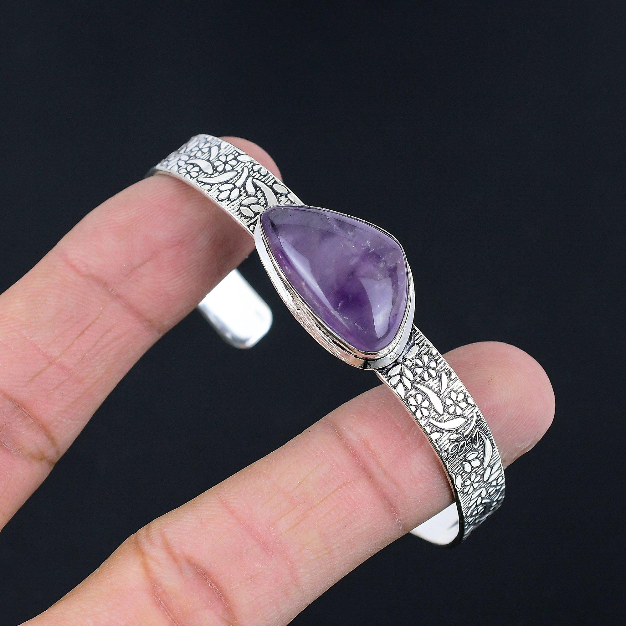 

Friendship Day Deal 925 Sterling Silver Star Amethyst Gemstone Bangle Bracelet Adjustable