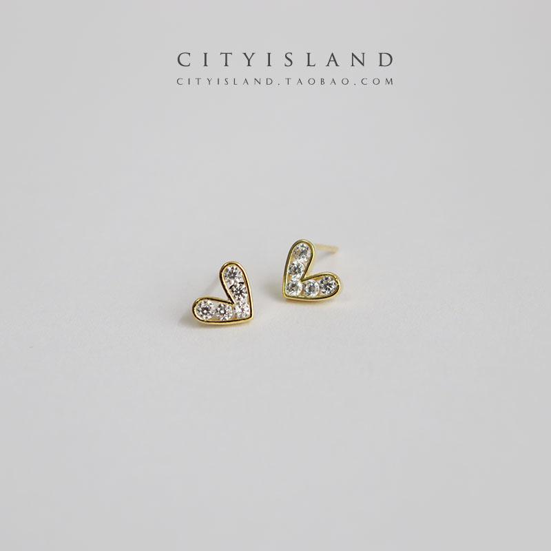 Elegant Heart-Shaped S925 Sterling Silver Gold-Plated Stud Earrings with Zircon for Women Platinum Pair (with Silver Earplugs)