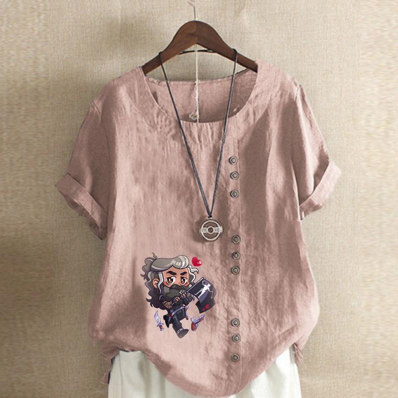 Women's Fashion Soft Boy Prined Short Sleeve T-shirt Loose Cotton Shirt Casual Loose Summer Blouse Tops Plus Size