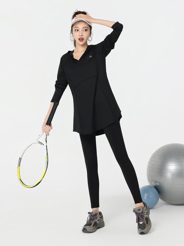 2026 Fashion Plus Size Women's Hooded Yoga & Sports Set - Long Sleeve for Spring/Autumn