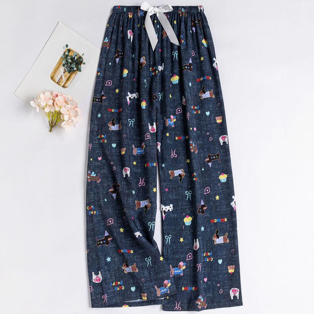 Women's Floral Cotton Silk Pajama Pants, Mosquito Repellent, Outdoor & Home Wear, Plus Size, Lightweight Summer Style.