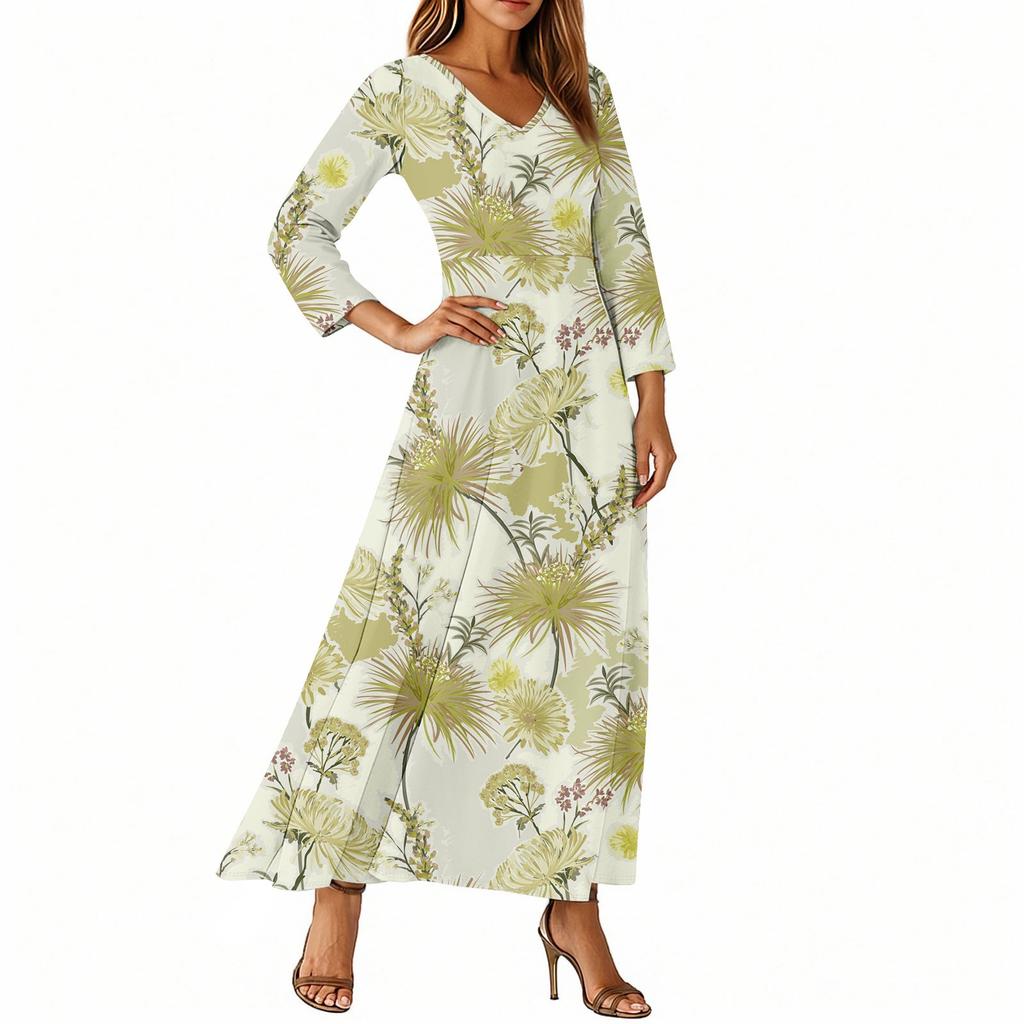 Dresses For Womens Vintage Tunic Waisted Midi Dress Summer Casual 3/4 Sleeve Dress