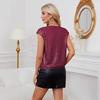 2026 Summer new shoulder sleeves sequined slim V-neck solid color top T-shirt women