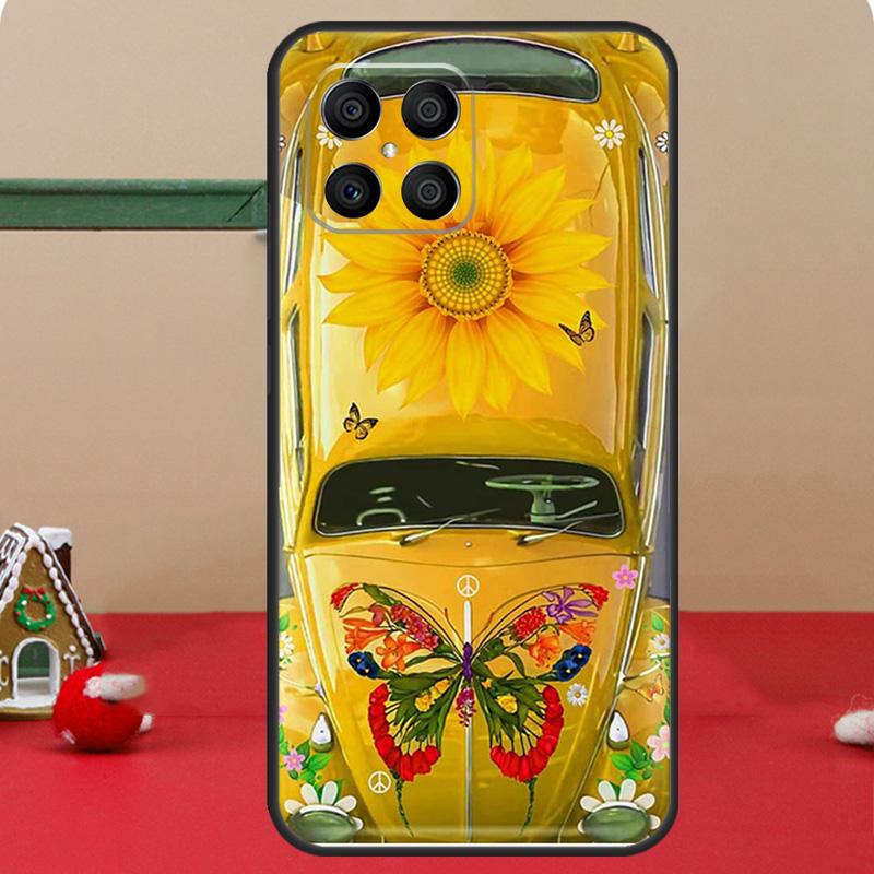 Hippie Peace Bus and Sunflower Case For Honor Magic 6 7 8 Pro Honor 400 200 70 90 Lite X8c X8b X9a X9b X9c X9d Win RT Cover