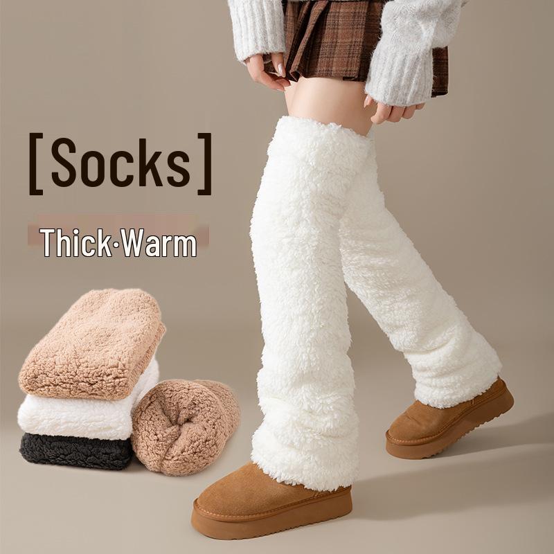 Women's Coral Fleece Over-the-Knee Socks - Warm Velvet-Enhanced Knee Pads & Leg Warmers for Autumn/Winter.