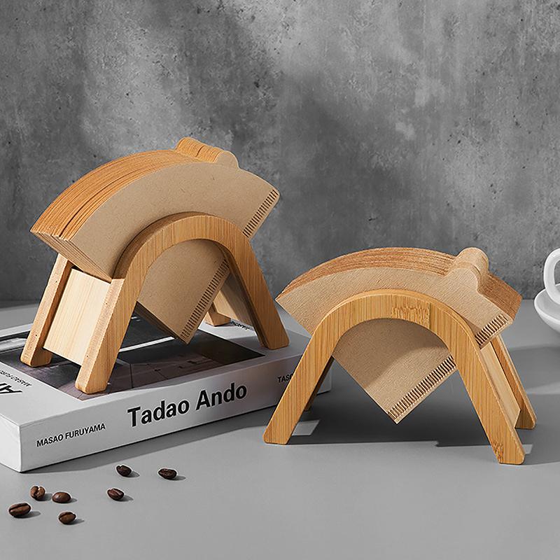 Bamboo Coffee Filter Paper Container Stand Holder Simple Coffee Filters Dispenser Rack Shelf Storage Paper Tissue Box Shelf