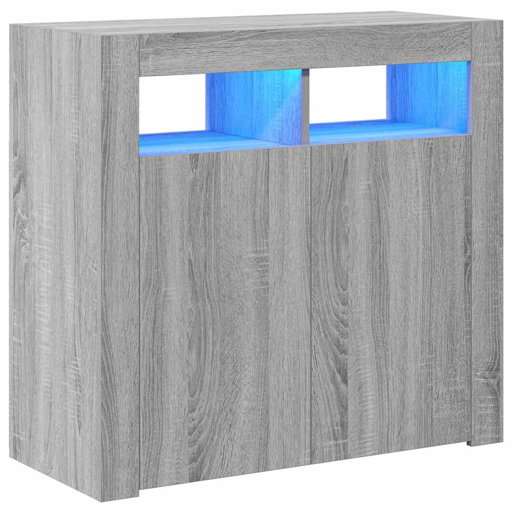 vidaXL Sideboard mit LED-Beleuchtung Grau Sonoma 80x35x75 cm